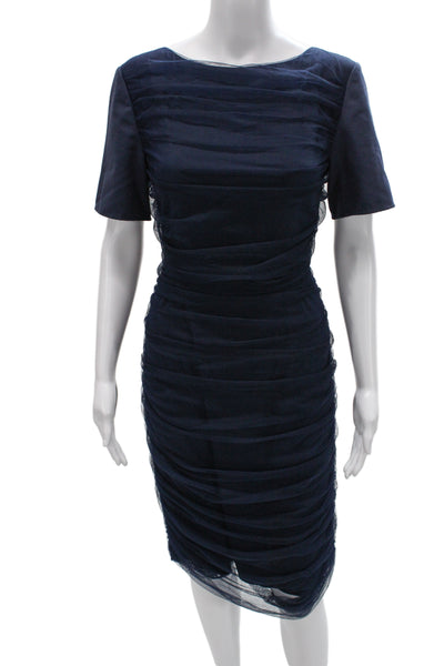 Sachin & Babi Womens Sheath Dress Blue Boat Neck Short Sleeve Midi Size 8