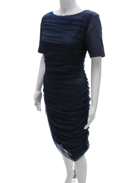 Sachin & Babi Womens Sheath Dress Blue Boat Neck Short Sleeve Midi Size 8