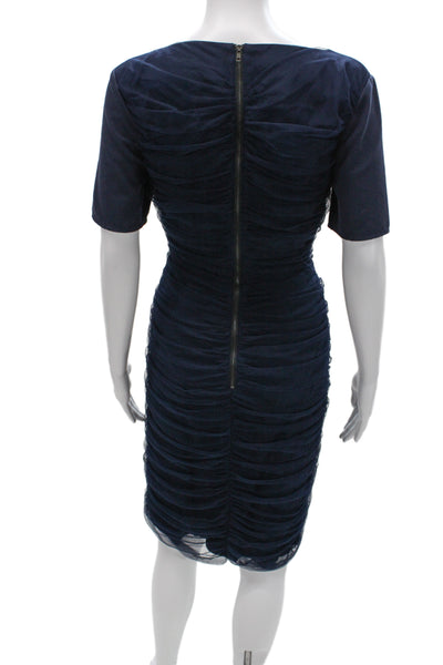 Sachin & Babi Womens Sheath Dress Blue Boat Neck Short Sleeve Midi Size 8