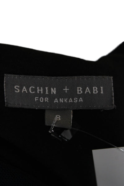 Sachin & Babi Womens Sheath Dress Blue Boat Neck Short Sleeve Midi Size 8