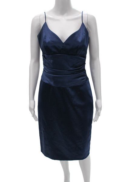 Nicole Miller Womens Blue Cocktail Dress V Neck Sleeveless Knee Length Size 6