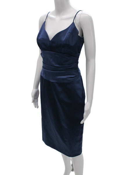 Nicole Miller Womens Blue Cocktail Dress V Neck Sleeveless Knee Length Size 6