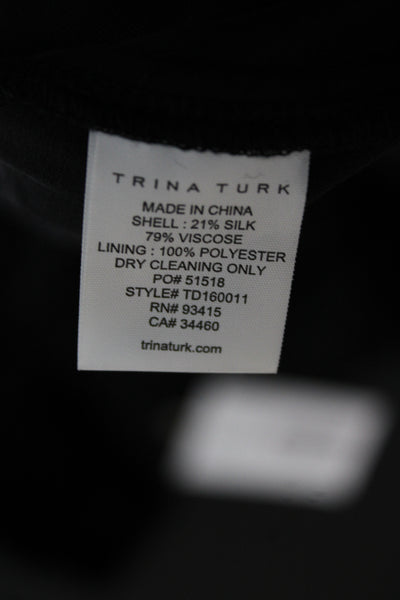 Trina Turk Women Shift Dress Black Silk Boat Neck 3/4 Sleeve Short Size M