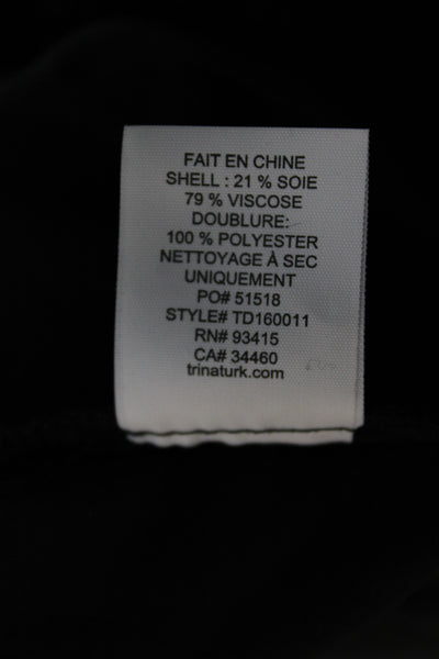 Trina Turk Women Shift Dress Black Silk Boat Neck 3/4 Sleeve Short Size M
