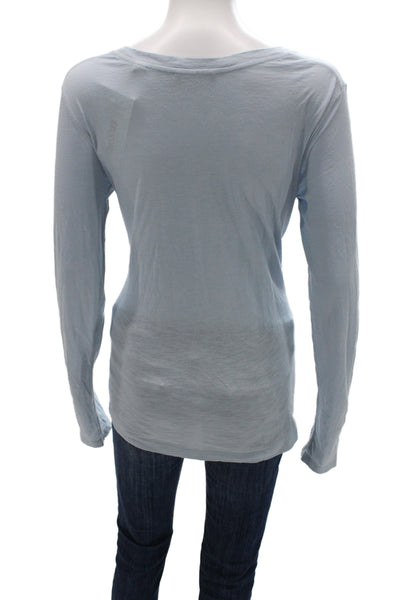 Vince Women Basic Scoop Neck Long Sleeve T-Shirt Blue Pima Cotton Size S