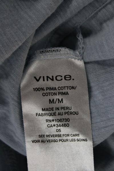 Vince Women Basic Scoop Neck Long Sleeve T-Shirt Blue Pima Cotton Size S