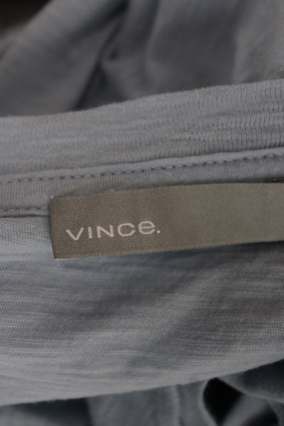 Vince Women Basic Scoop Neck Long Sleeve T-Shirt Blue Pima Cotton Size S