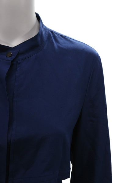 Vince Women Blue Silk Collared Tunic Button-Up Long Sleeve Solid Size M