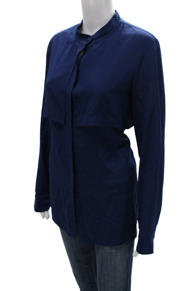 Vince Women Blue Silk Collared Tunic Button-Up Long Sleeve Solid Size M