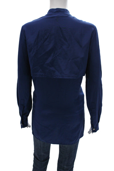 Vince Women Blue Silk Collared Tunic Button-Up Long Sleeve Solid Size M