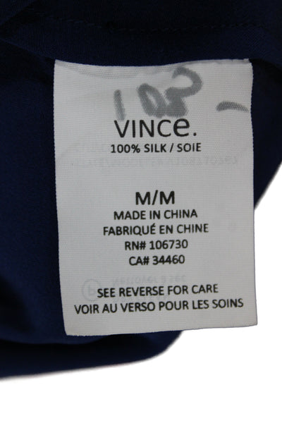 Vince Women Blue Silk Collared Tunic Button-Up Long Sleeve Solid Size M