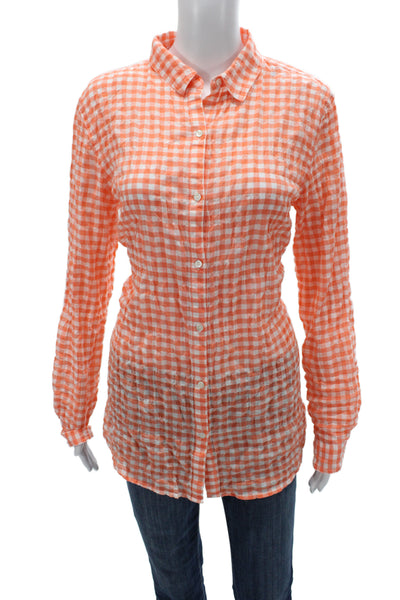 J. Mclaughlin Women Orange Check Button Up Long Sleeve Size M