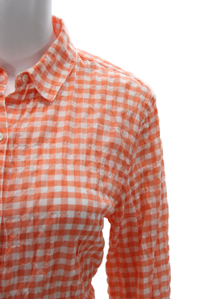 J. Mclaughlin Women Orange Check Button Up Long Sleeve Size M