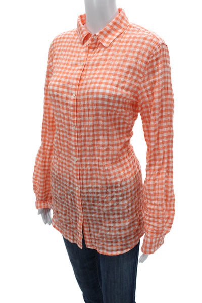 J. Mclaughlin Women Orange Check Button Up Long Sleeve Size M