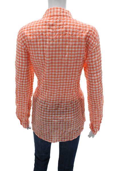 J. Mclaughlin Women Orange Check Button Up Long Sleeve Size M