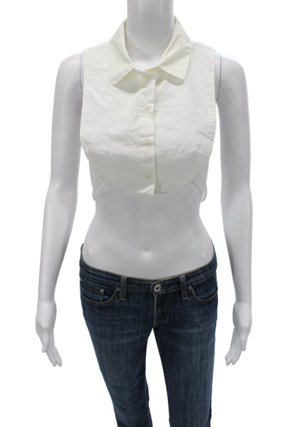 COS Womens Cropped Sleeveless Button Up White Cotton Collared Top Size 2XS