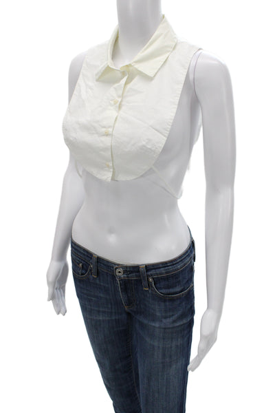 COS Womens Cropped Sleeveless Button Up White Cotton Collared Top Size 2XS