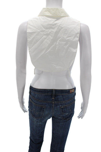COS Womens Cropped Sleeveless Button Up White Cotton Collared Top Size 2XS
