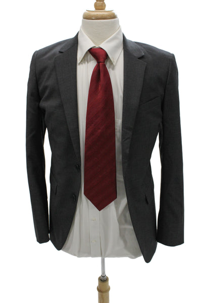 Theory Mens Gray Wool Blend Suit Jacket Button Solid Business Size 36