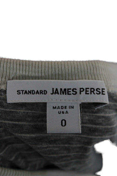 Standard James Perse Men Basic Gray Striped Cotton Crew Neck T-Shirt Size S