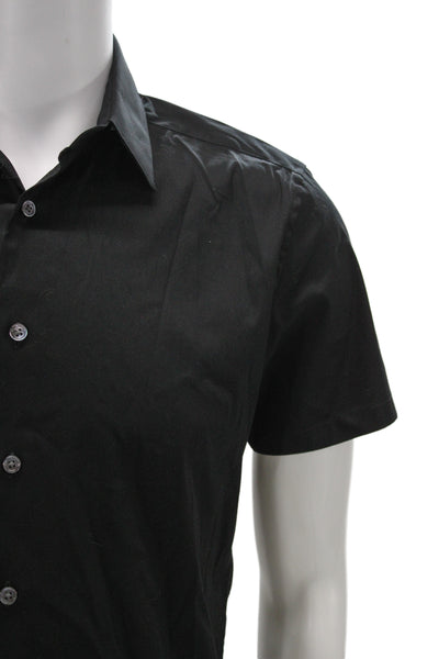 Theory Mens Button Down Sylvain S Shirt Black Cotton Size Extra Small