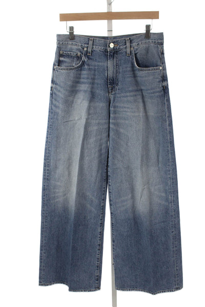 TWP Unisex Adults Wide-Leg Blue Vintage Cotton Jeans Mid Rise Inseam 32 Size 26