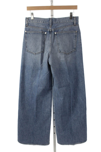 TWP Unisex Adults Wide-Leg Blue Vintage Cotton Jeans Mid Rise Inseam 32 Size 26