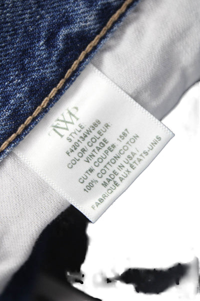 TWP Unisex Adults Wide-Leg Blue Vintage Cotton Jeans Mid Rise Inseam 32 Size 26