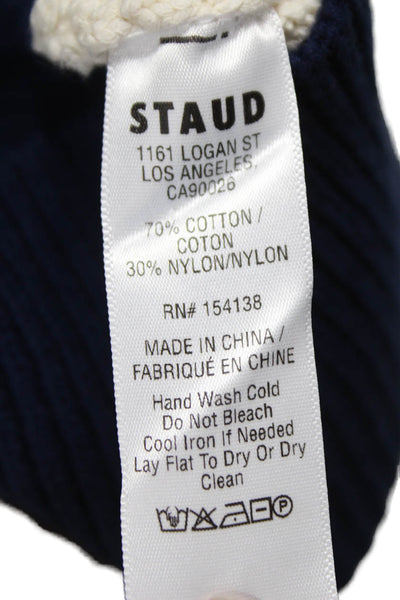 Staud Womens Pullover Sweater Ivory Cotton Blend Collared 3/4 Sleeve Size S