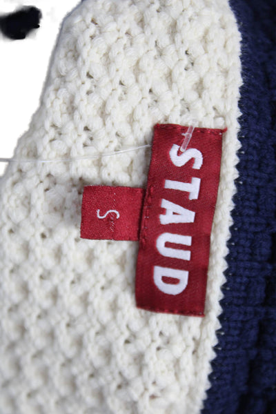 Staud Womens Pullover Sweater Ivory Cotton Blend Collared 3/4 Sleeve Size S