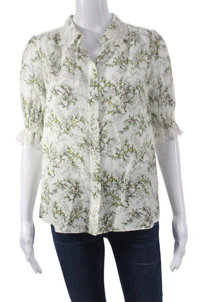 Me + Em Womens Multicolor Floral Viscose Collared Blouse 3/4 Sleeve Size 2