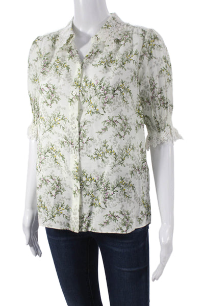 Me + Em Womens Multicolor Floral Viscose Collared Blouse 3/4 Sleeve Size 2