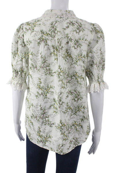 Me + Em Womens Multicolor Floral Viscose Collared Blouse 3/4 Sleeve Size 2