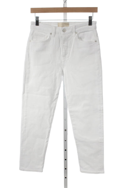 CQY Womens White Button High Rise Straight Jeans Cotton Size 27