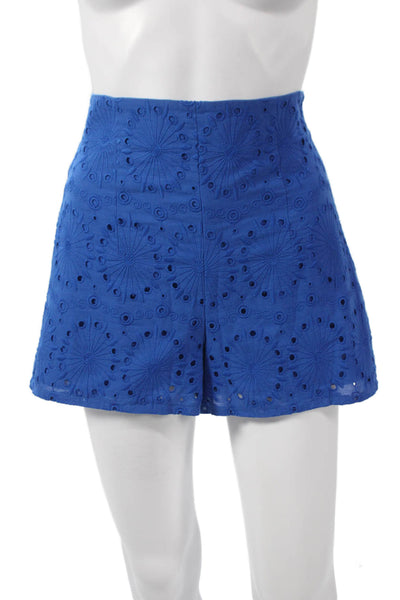 Zara Women Hot Pants Blue Cotton Floral Geometric Zip Size S