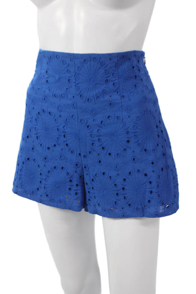 Zara Women Hot Pants Blue Cotton Floral Geometric Zip Size S
