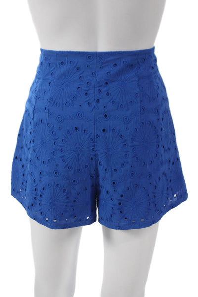 Zara Women Hot Pants Blue Cotton Floral Geometric Zip Size S