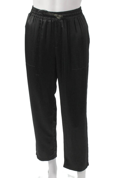 Hale Bob Womens Capri Lounge Pants Black Silk Blend Drawstring Size S