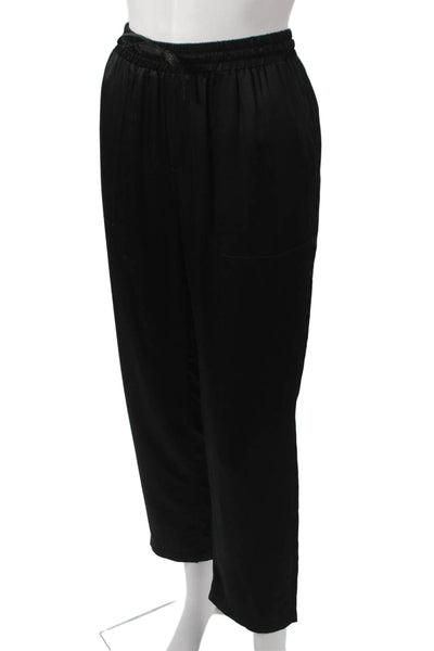 Hale Bob Womens Capri Lounge Pants Black Silk Blend Drawstring Size S