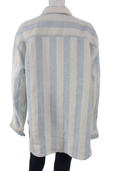 Birds of Paradis by Trovata Unisex Blue Striped Linen Button Up Size L