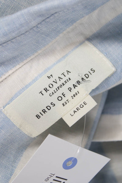 Birds of Paradis by Trovata Unisex Blue Striped Linen Button Up Size L