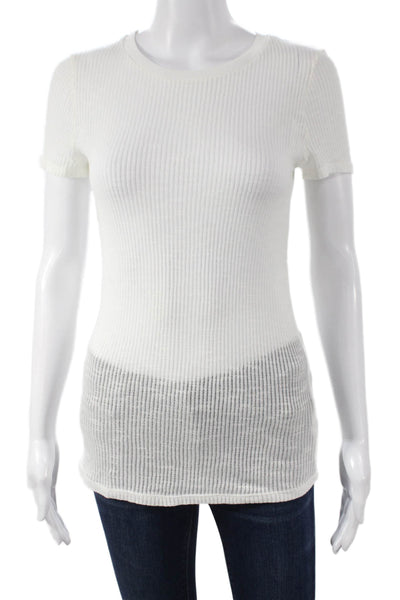 Massimo Dutti Womens Basic Striped White T-Shirt Round Neck Short Sleeve Size S