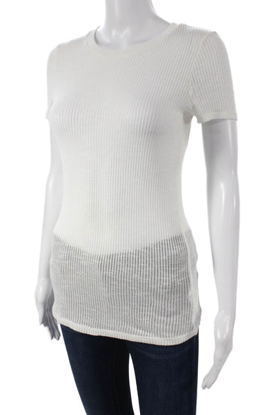 Massimo Dutti Womens Basic Striped White T-Shirt Round Neck Short Sleeve Size S