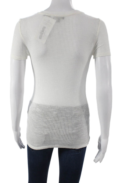 Massimo Dutti Womens Basic Striped White T-Shirt Round Neck Short Sleeve Size S