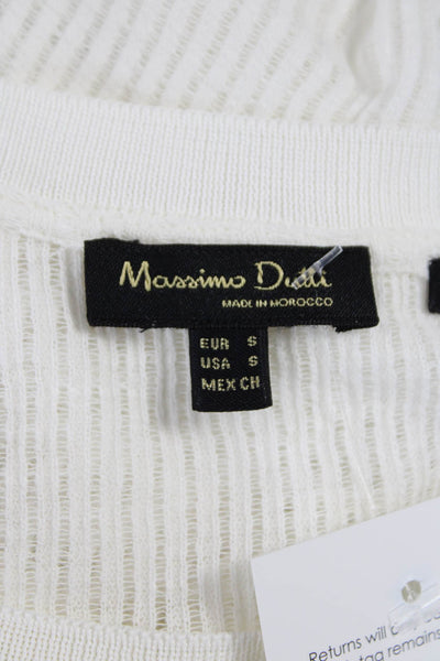 Massimo Dutti Womens Basic Striped White T-Shirt Round Neck Short Sleeve Size S