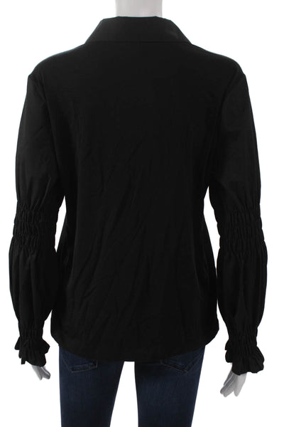 Hinson Wu Women Collared Black Cotton Button Long Sleeve Blouse Size XS