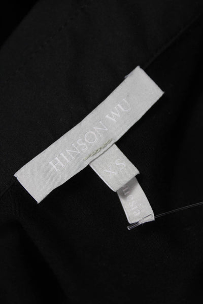 Hinson Wu Women Collared Black Cotton Button Long Sleeve Blouse Size XS