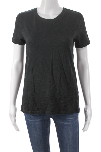 Lilla P Women Basic Black Crew Neck T-Shirt Short Sleeve 100% Cotton Size S