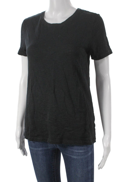 Lilla P Women Basic Black Crew Neck T-Shirt Short Sleeve 100% Cotton Size S