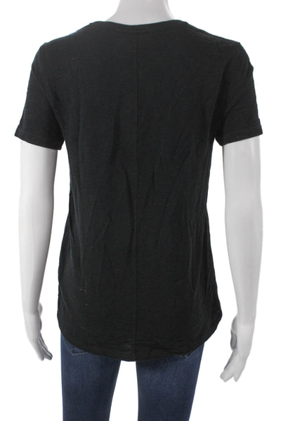 Lilla P Women Basic Black Crew Neck T-Shirt Short Sleeve 100% Cotton Size S